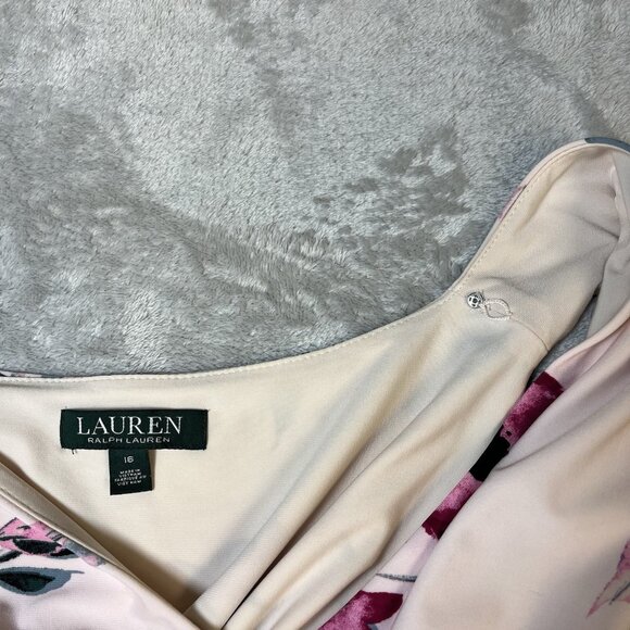 Lauren Ralph Lauren Women's Carana Floral Dress Size 16‎ Faux Wrap Feminine Pink - Picture 14 of 15